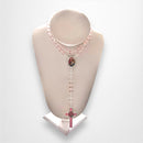 Rosario de la Virgen Rosa Mística - Rosa con engarzado plateado