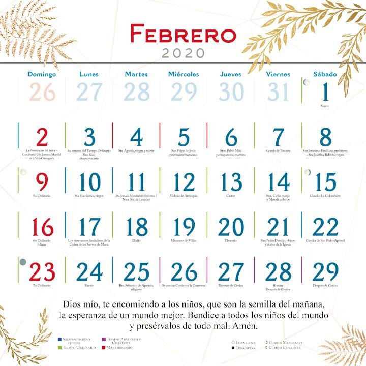 Calendario Católico 2020 - Librería y Artículos Religiosos San Judas Tadeo