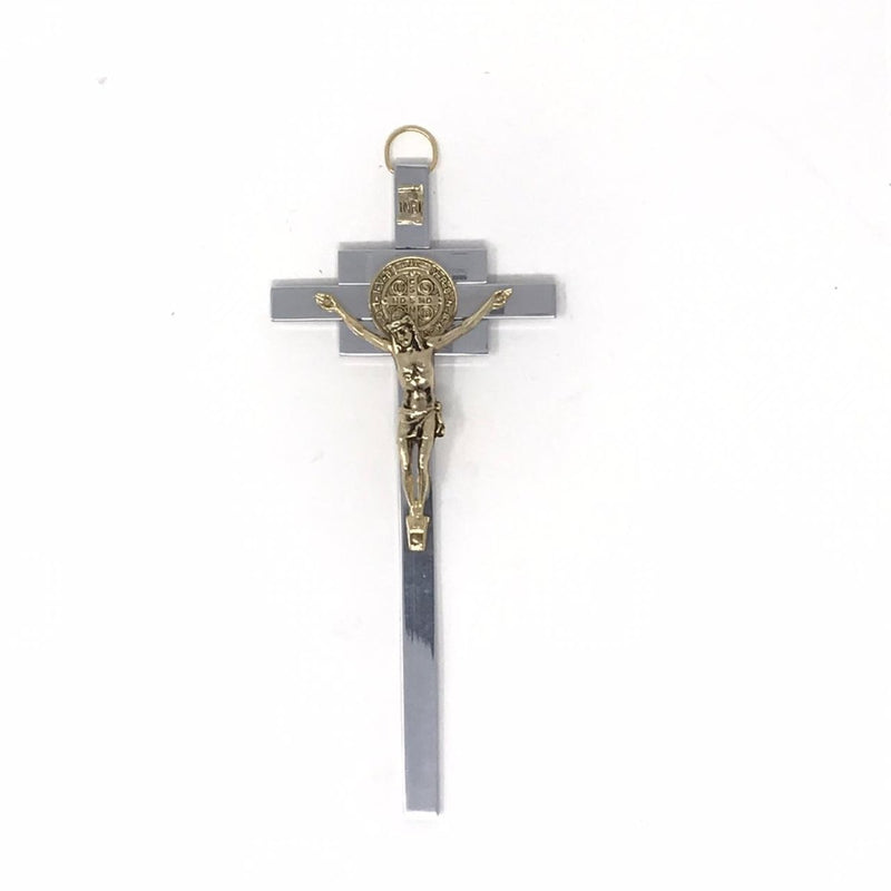 Crucifijo con medalla de San Benito, metálico de pared 7.5 x 17.3 cm - Librería y Artículos Religiosos San Judas Tadeo