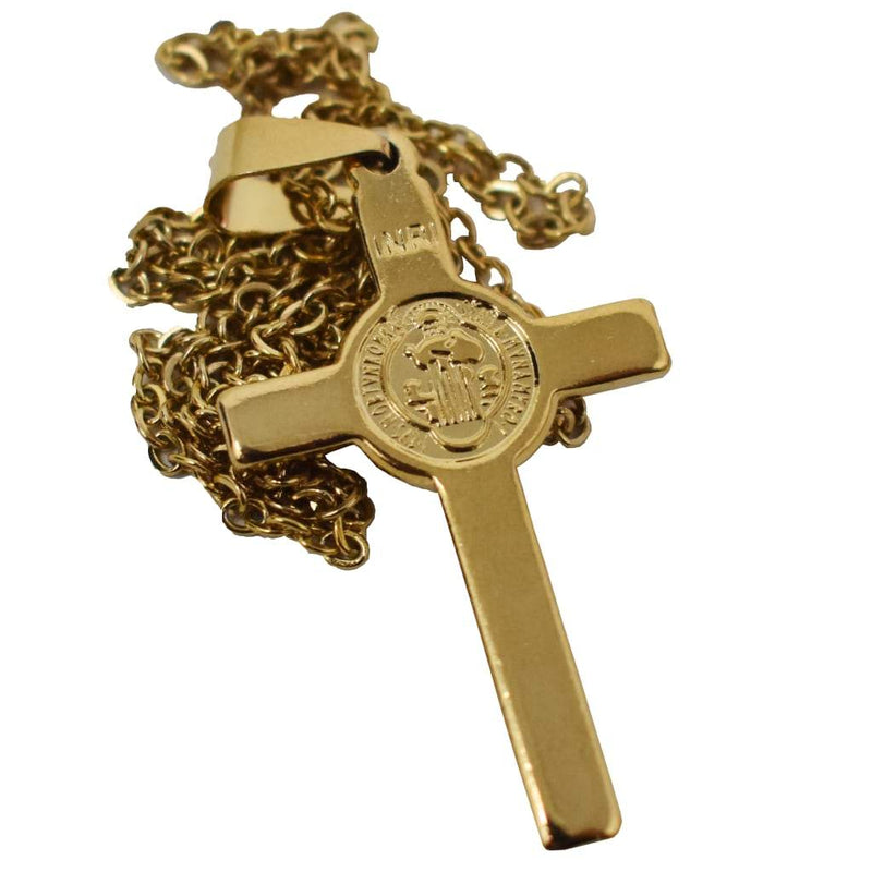 Cruz De San Benito de 2.3x4cm con cadena, dorada - Librería y Artículos Religiosos San Judas Tadeo