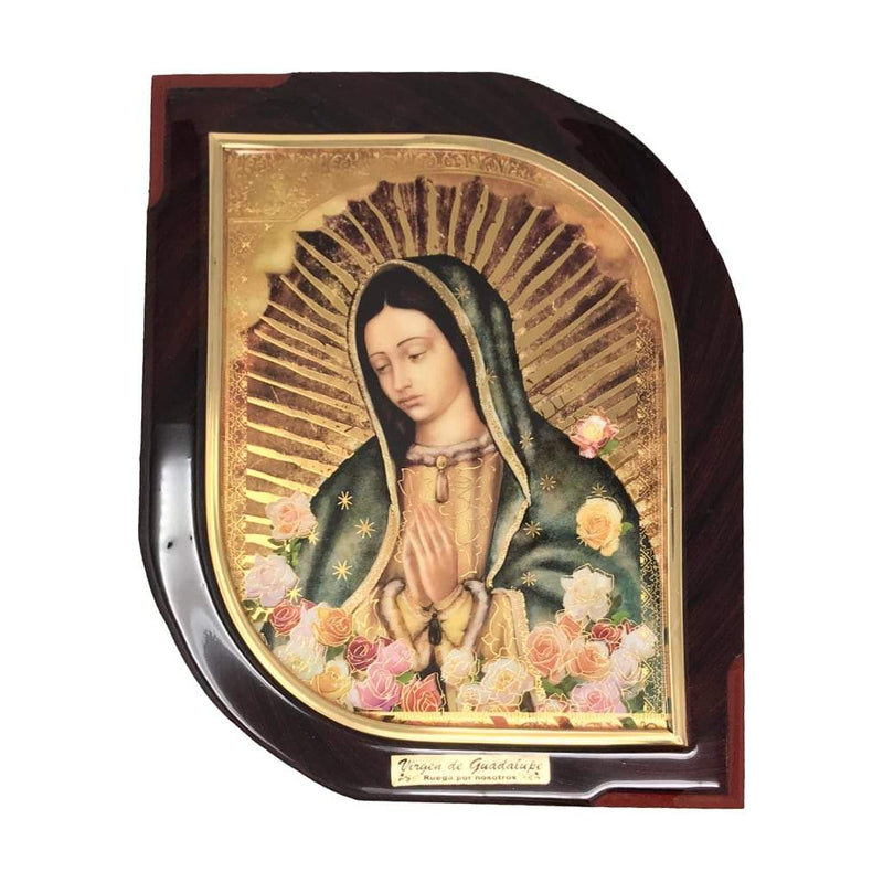 Cuadro de La Virgen de Guadalupe con flores, 24x29cm tipo hoja - Librería y Artículos Religiosos San Judas Tadeo