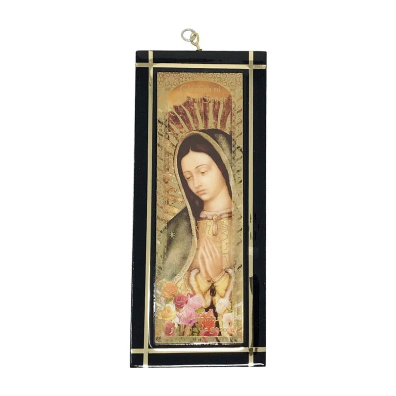 Cuadro de La Virgen de Guadalupe con flores, 9x21.5cm - Librería y Artículos Religiosos San Judas Tadeo