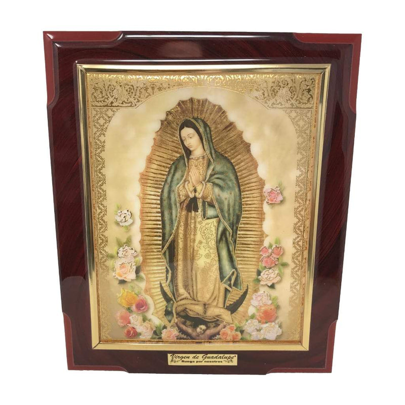 Cuadro de La Virgen de Guadalupe cuerpo entero con flores, 24x29cm - Librería y Artículos Religiosos San Judas Tadeo