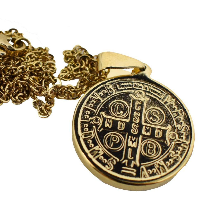 Medalla De San Benito, dorada de 2.5cm con cadena - Librería y Artículos Religiosos San Judas Tadeo