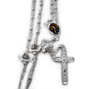 Rosario de La Virgen de Guadalupe con cuentas metálicas y de cristal cortado, plateado - Librería y Artículos Religiosos San Judas Tadeo