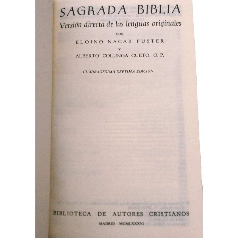 Sagrada Biblia, Nácar-Colunga con cantos dorados - Librería y Artículos Religiosos San Judas Tadeo